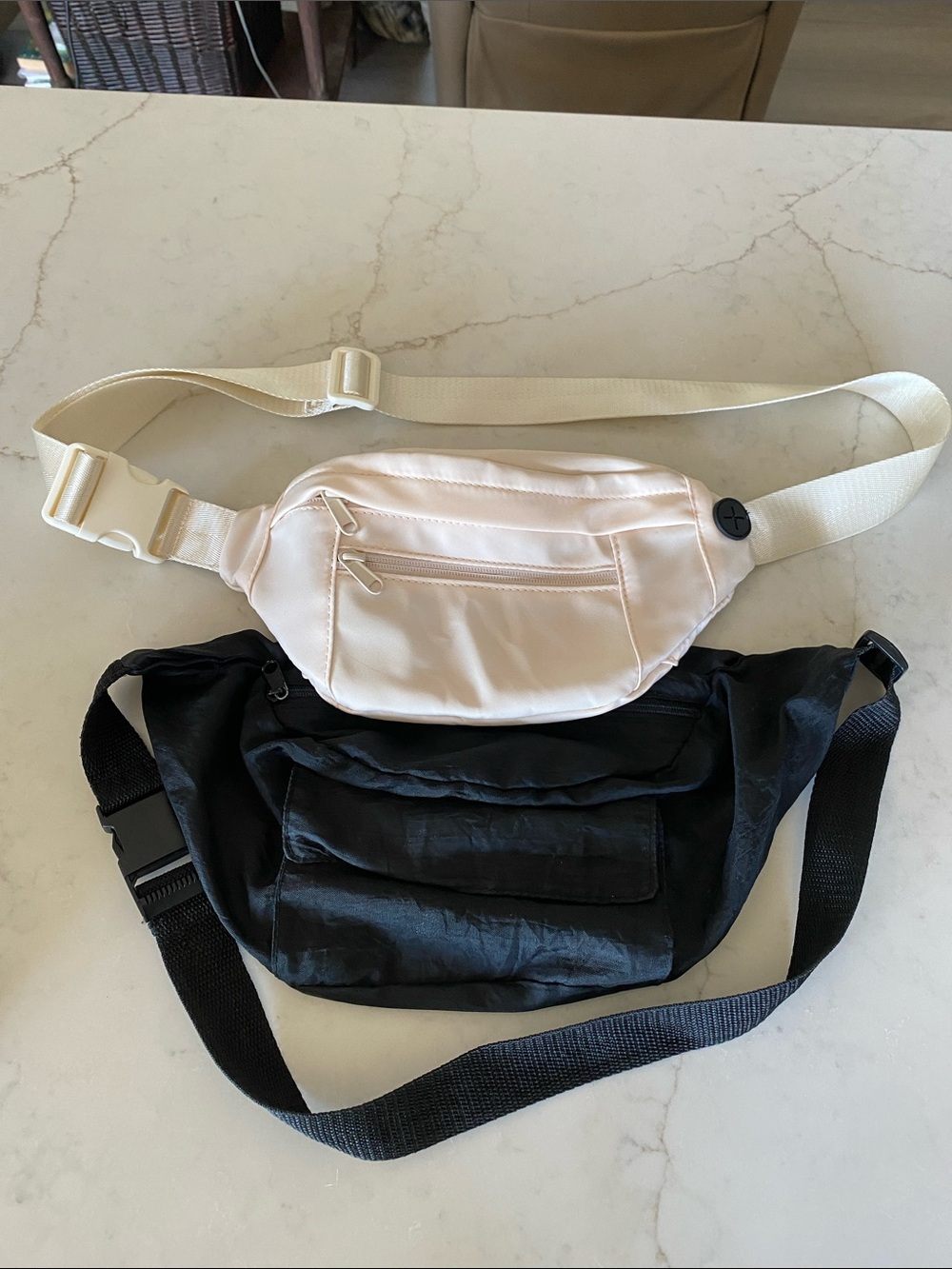 Cream and Black Women's Waist Bag Duo - Stylish Everyday Crossbody